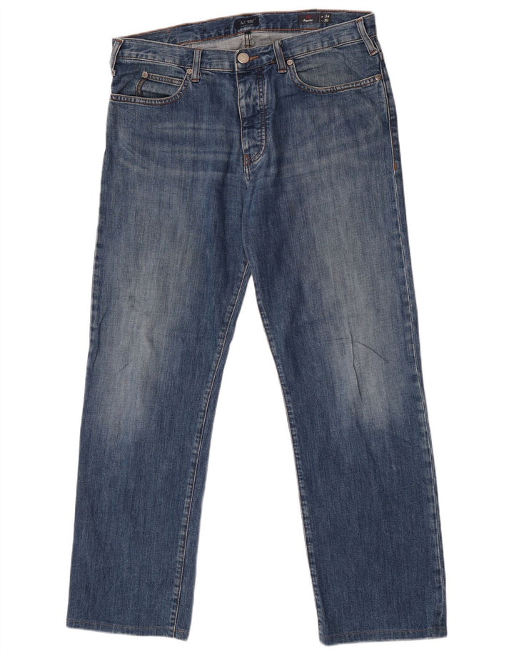 Jeans dritti da uomo vestibilità regolare Armani W35 L30 cotone blu