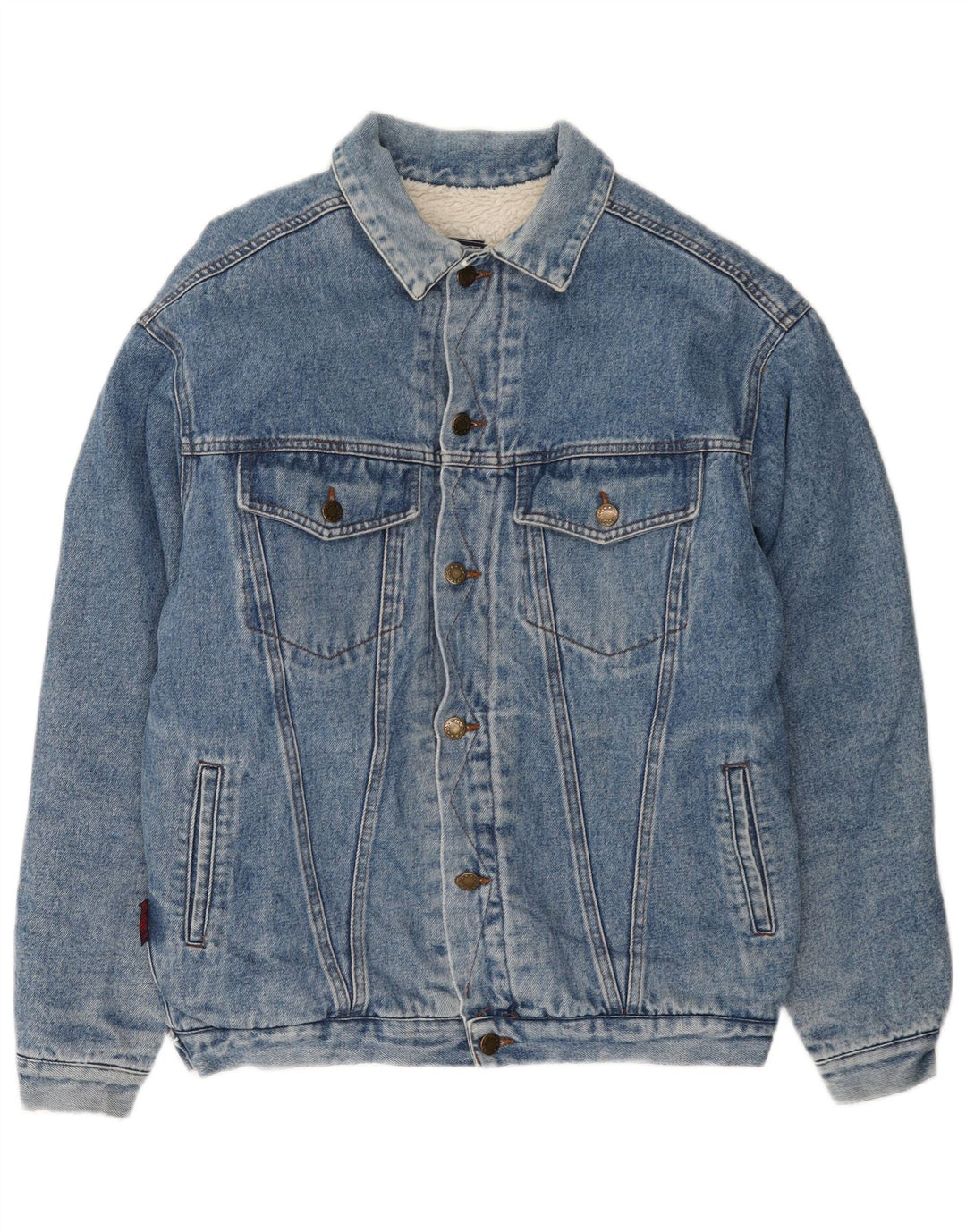 Giacca vintage in denim sherpa da uomo UK 40 grande blu