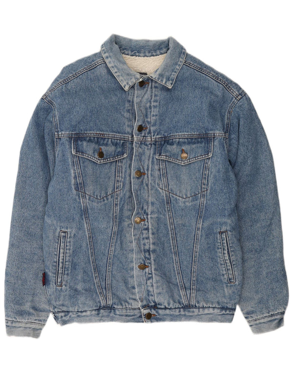 Giacca vintage in denim sherpa da uomo UK 40 grande blu