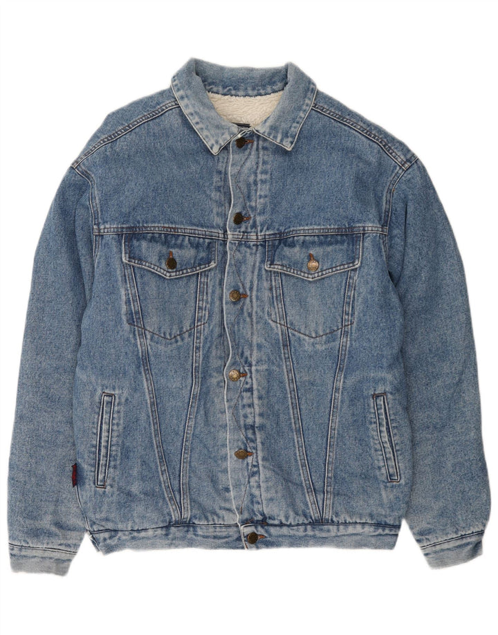 Giacca vintage in denim sherpa da uomo UK 40 grande blu
