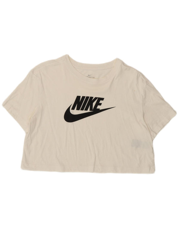 T-shirt grafica corta Nike da donna UK 14 cotone bianco medio