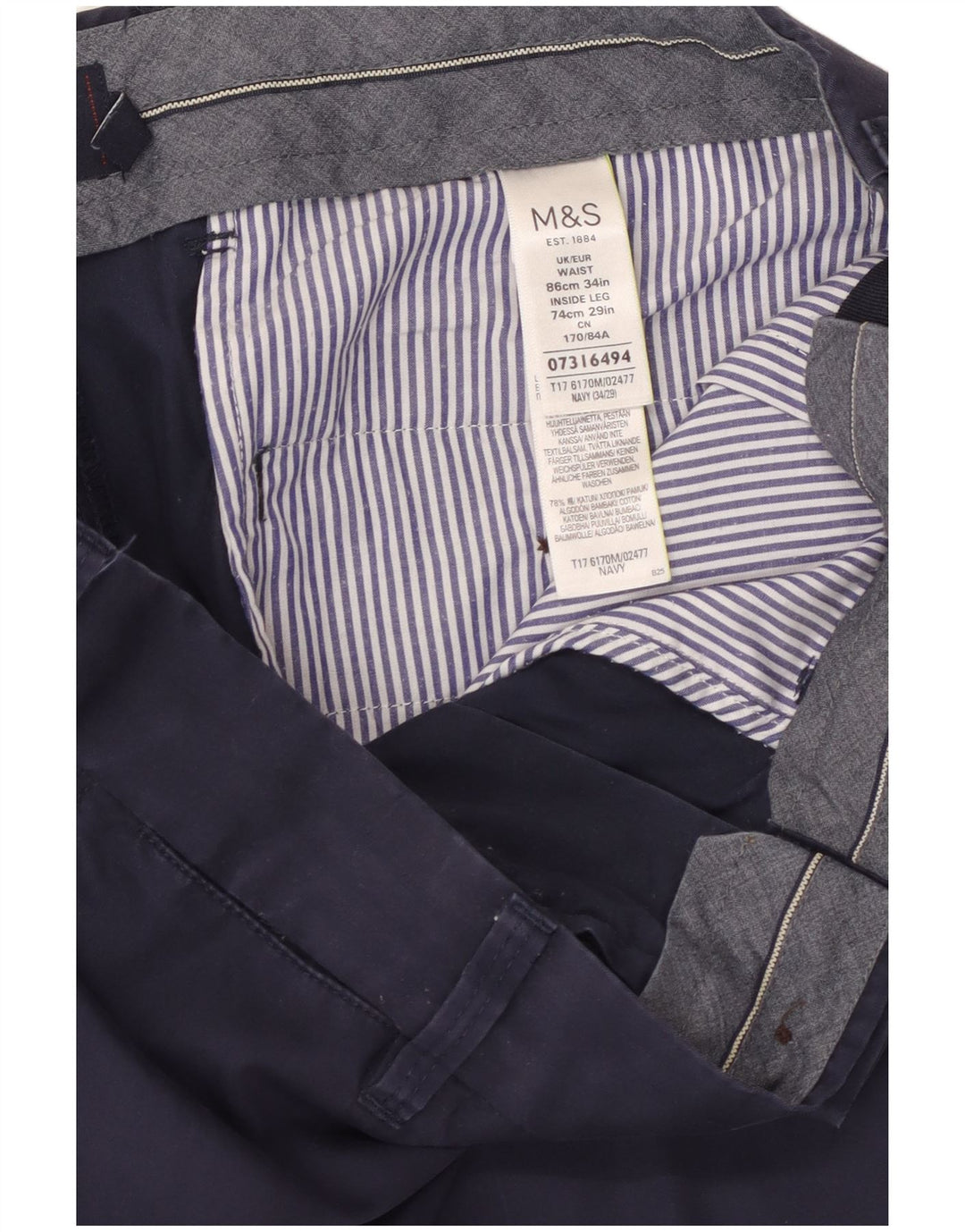 Pantaloni cropped da uomo Marks & Spencer W34 L25 cotone blu navy