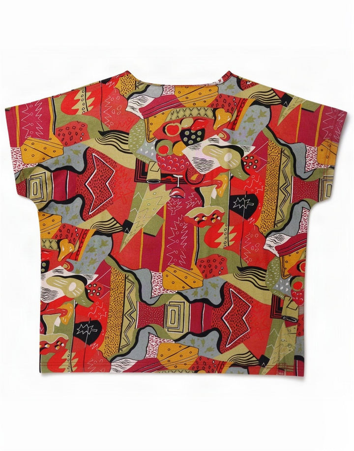 Camicetta vintage da donna con motivo astratto UK 16 grande multicolore