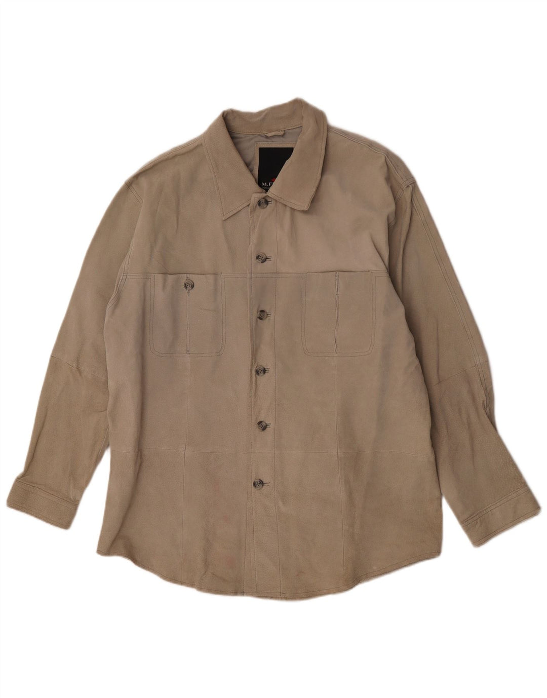 M. Flues Camicia da uomo in pelle scamosciata Camicia grande in pelle beige