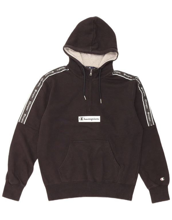 Maglione con cappuccio grafico da uomo con zip e collo Champion, cotone nero medio