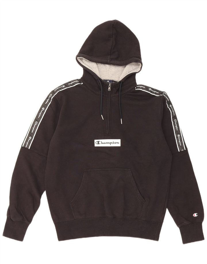 Maglione con cappuccio grafico da uomo con zip e collo Champion, cotone nero medio