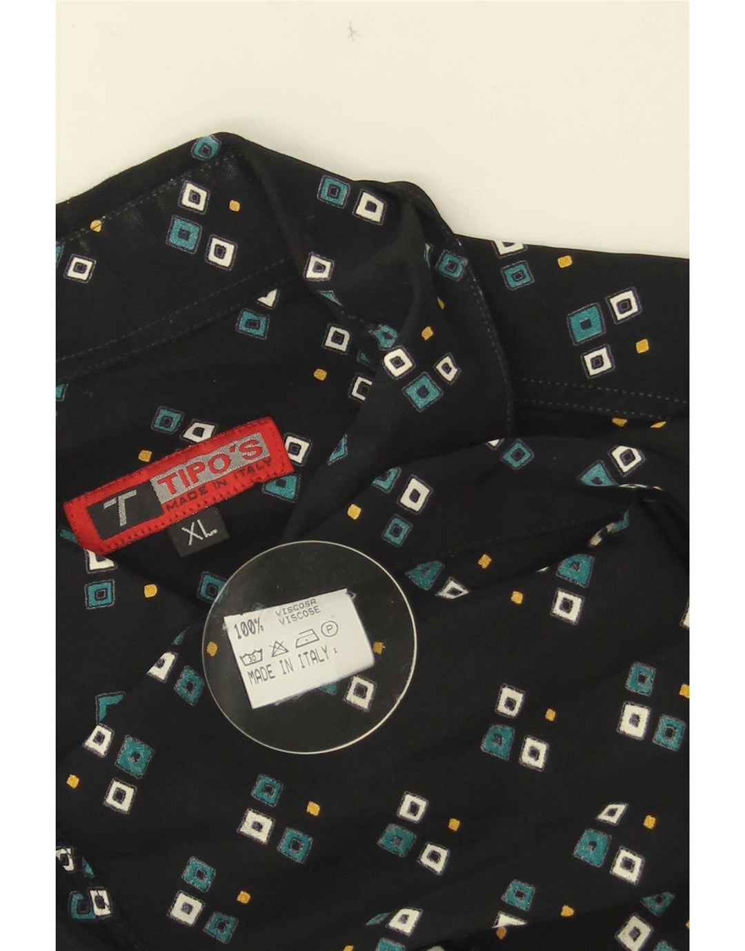 Camicia a maniche corte da uomo Tipo' S XL in viscosa geometrica nera