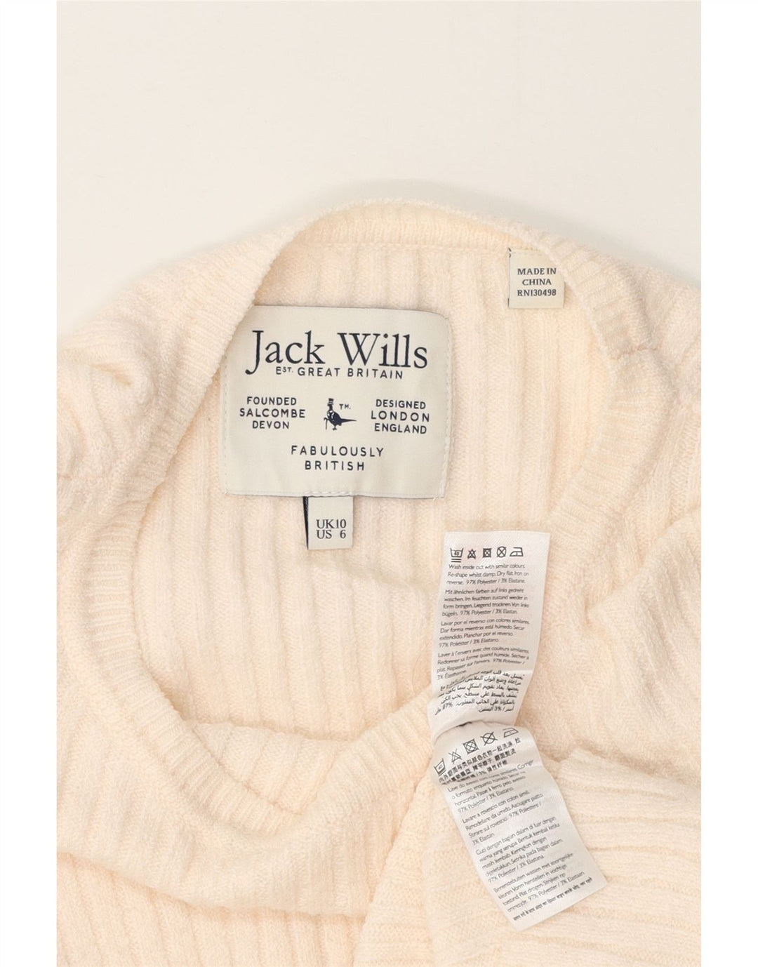 Camicetta da donna Jack Wills Top UK 10 piccolo poliestere bianco sporco