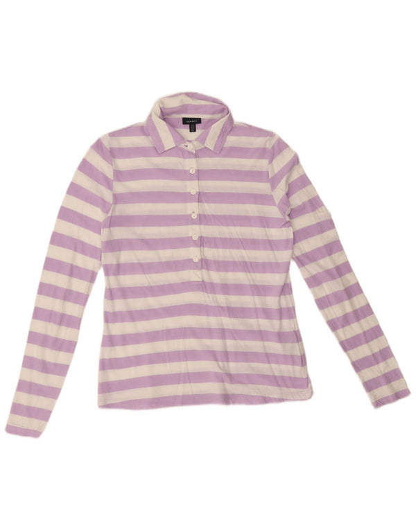Polo da donna a maniche lunghe Gant UK 12 Cotone a righe viola medio