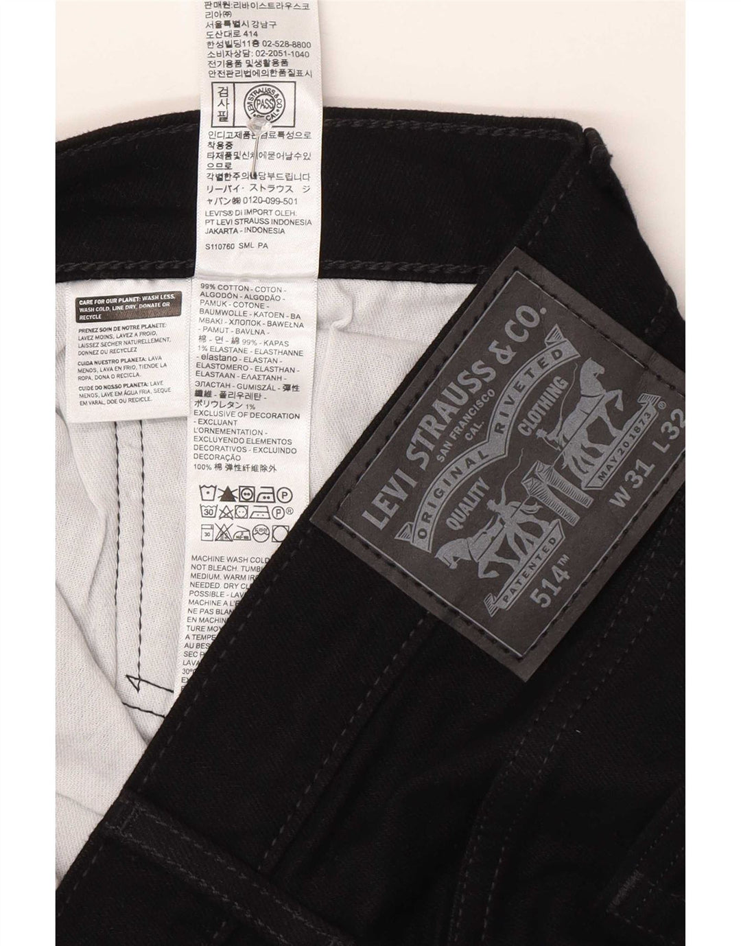 Levi's Uomo 514 Jeans dritti W31 L32 Cotone Nero