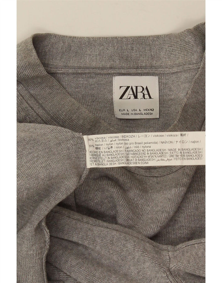 Maglione ZARA da uomo girocollo grande in viscosa grigia