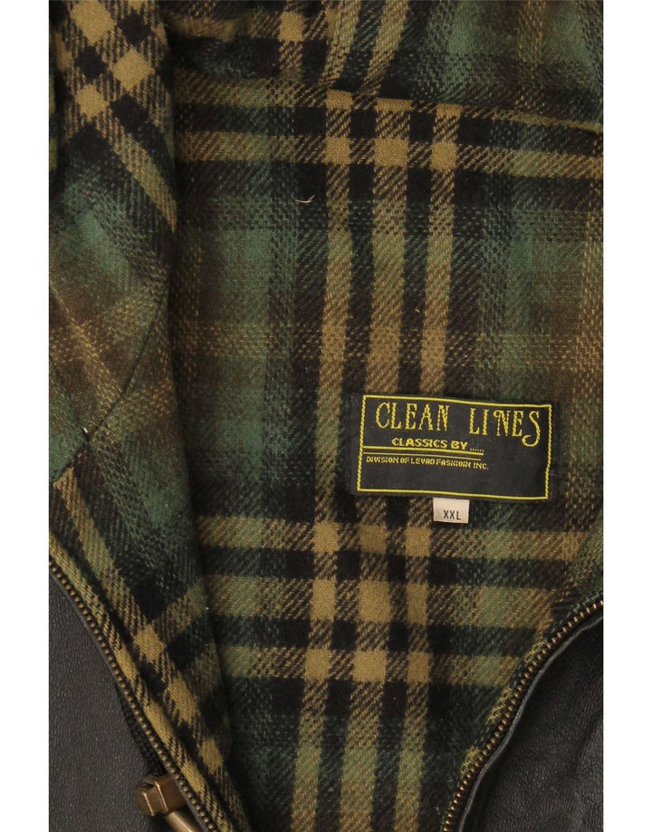 Cappotto in pelle con cappuccio vintage da uomo UK 44 2XL Nero