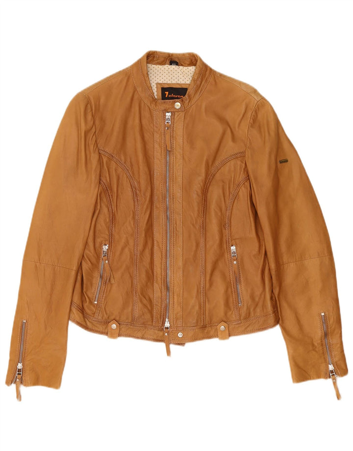 Giacca in pelle da motociclista vintage da donna EU 40 Beige medio