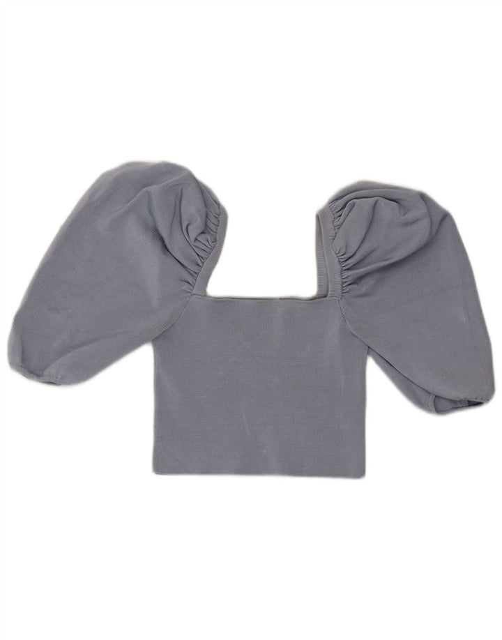 Top corto da donna con spalle scoperte Zara UK 8 piccolo in viscosa blu