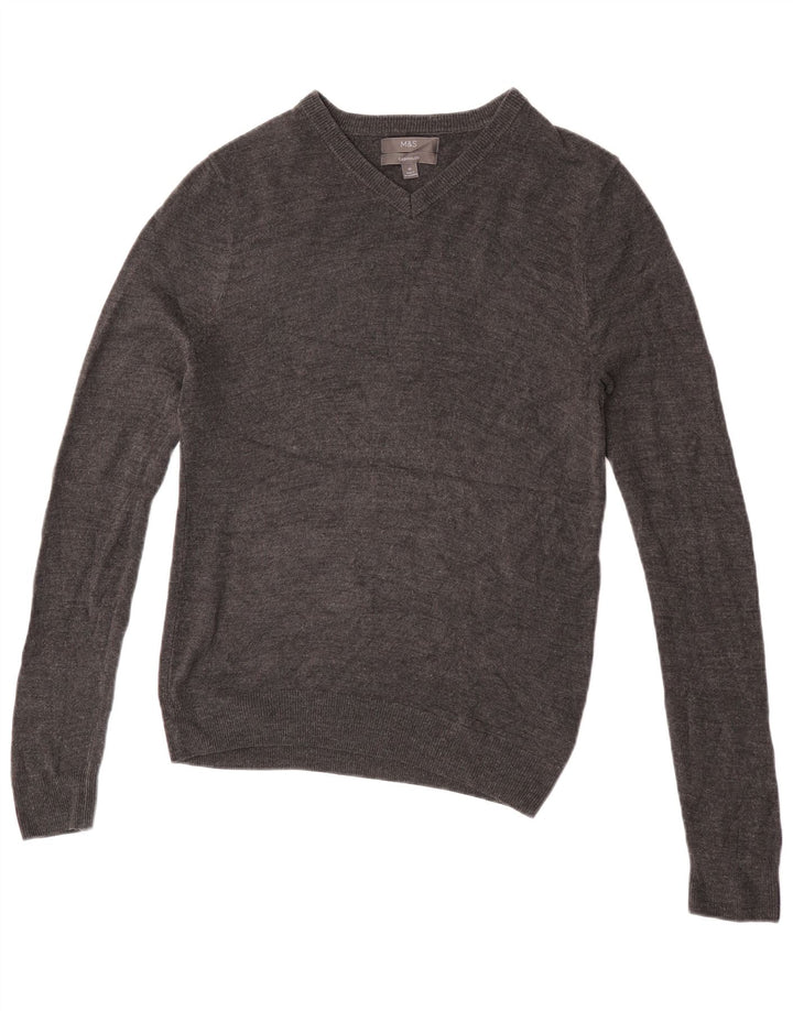 MARKS & SPENCER Maglione da uomo con scollo a V Acrilico grigio medio