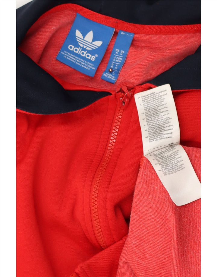 ADIDAS Womens Zip Hoodie Sweater UK 14 Medium Red Polyester