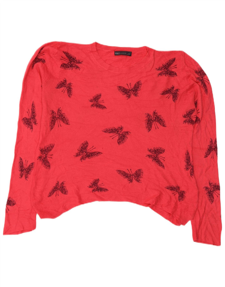 Maglione maglione girocollo da donna Marks & Spencer UK 12 Farfalla rosa medio