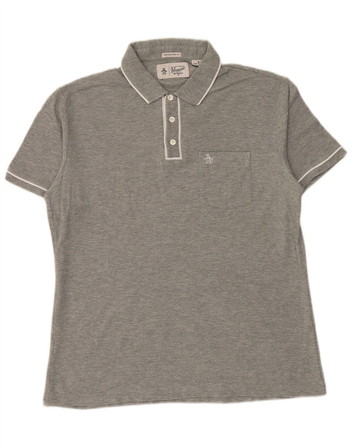 Polo Penguin Heritage da uomo slim fit a righe grigio medio