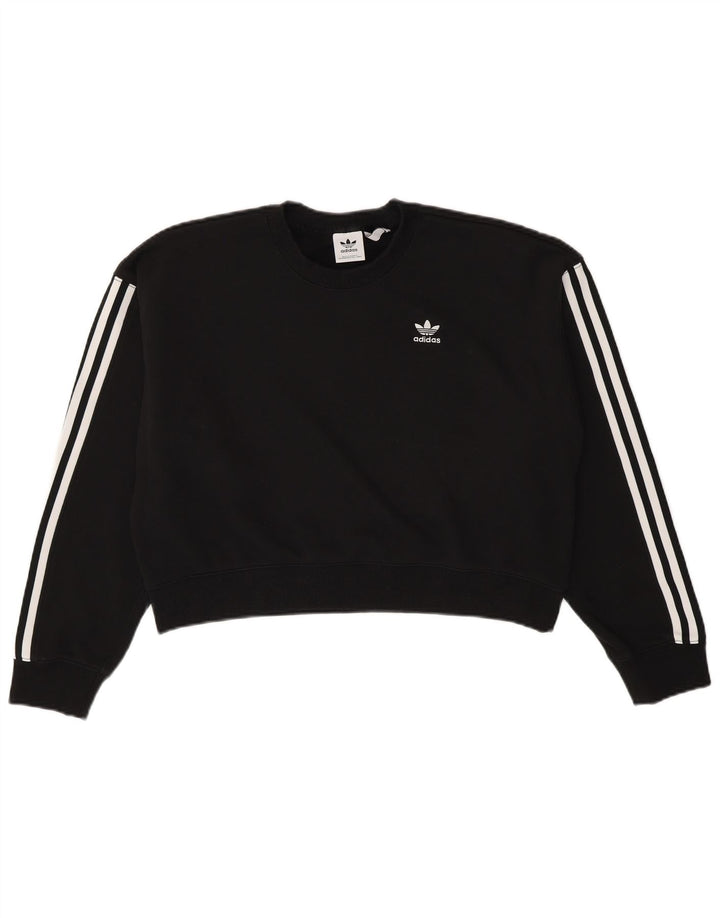 ADIDAS Womens Oversized Crop Sweatshirt Jumper UK 14 Medium Black Cotton