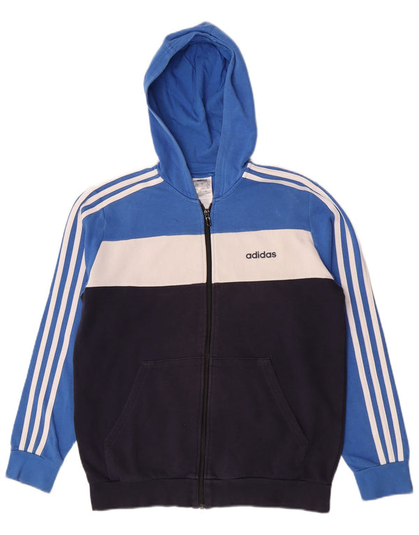Felpa con cappuccio e zip grafica Adidas da ragazzo 13-14 anni in cotone color block blu
