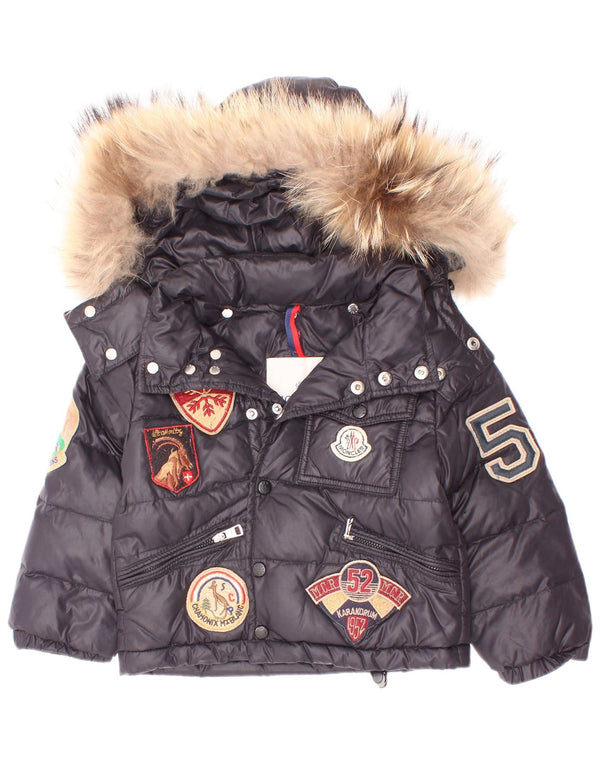 Moncler Giacca imbottita con cappuccio grafica per neonati 18-24 mesi in nylon nero