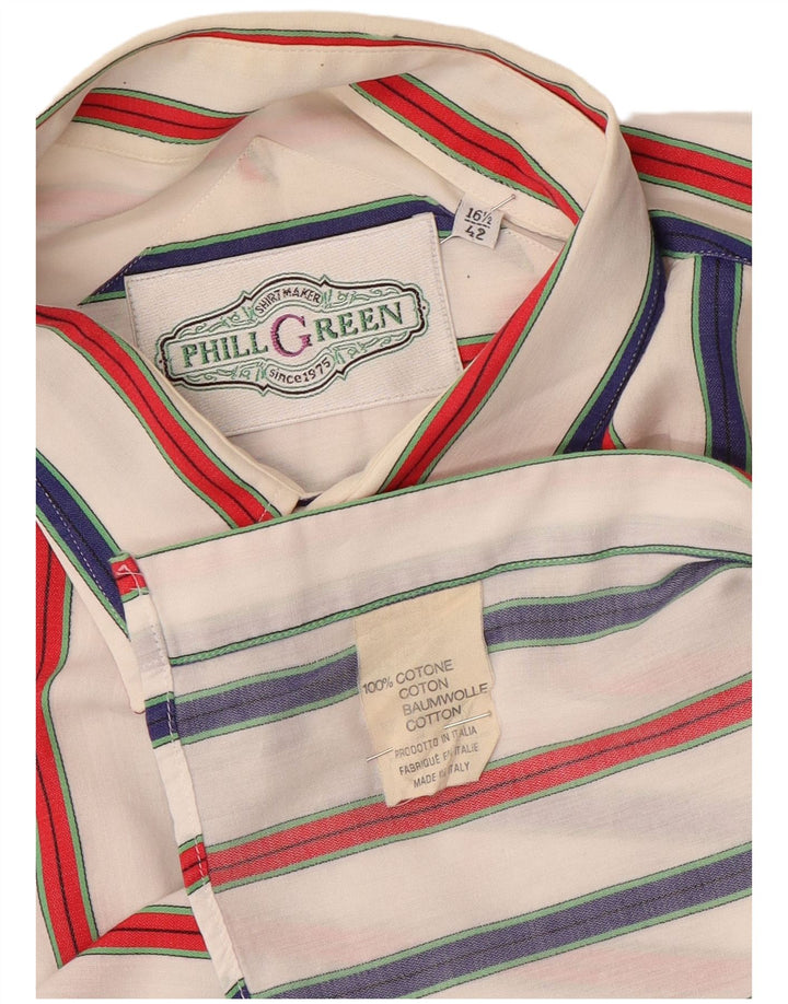 Camicia da uomo VINTAGE taglia 16 1/2 42 grande cotone a righe multicolori