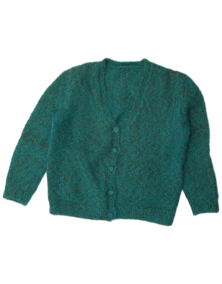 Maglione cardigan oversize da donna vintage UK 18 XL verde chiazzato