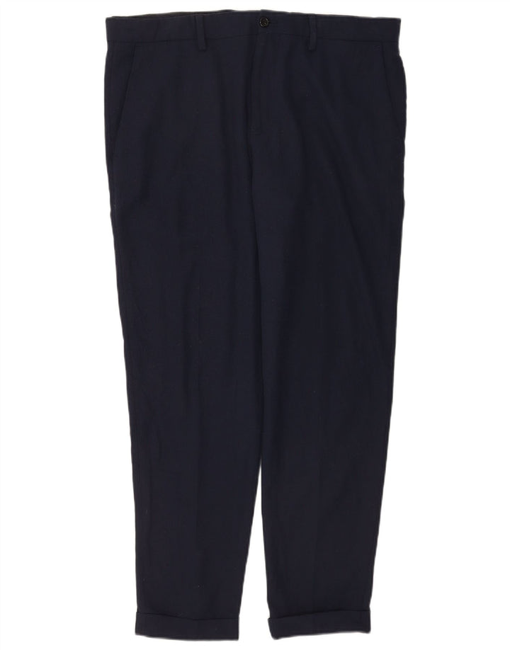 Pantaloni da abito slim da uomo Zara EU 44 Large W34 L30 poliestere blu navy