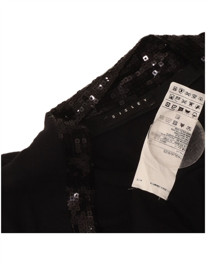 Maglione cardigan aperto da donna Sisley UK 14 grande cotone nero