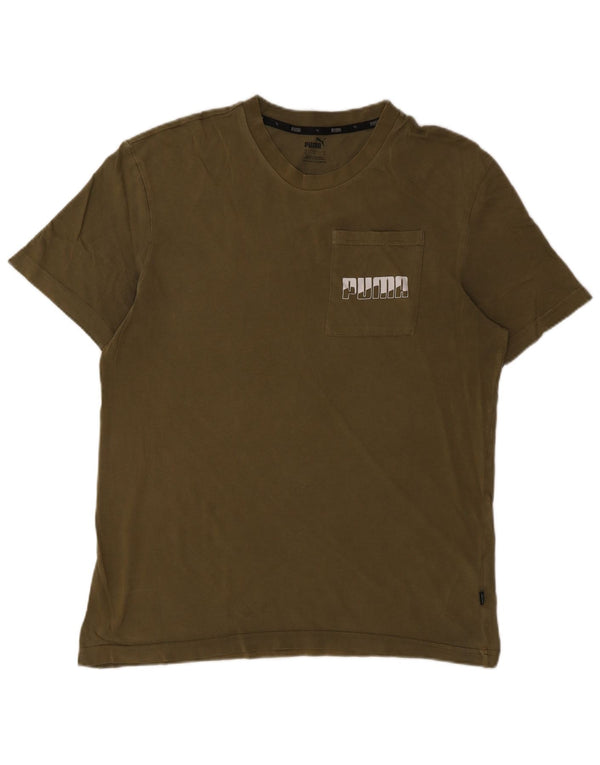 T-shirt grafica da uomo Puma Top Small in cotone kaki