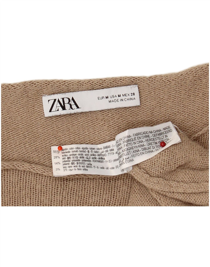 ZARA Womens Oversized Boat Neck Jumper Sweater UK 14 Medium Beige Cotton
