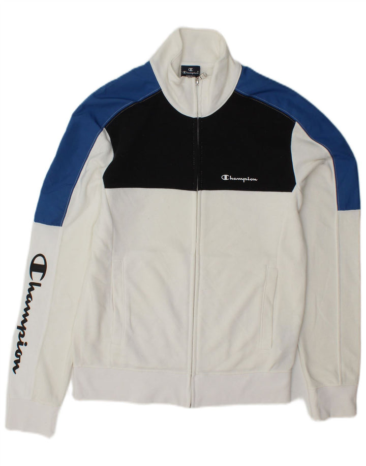 CHAMPION Giacca da tuta grafica da uomo piccola in cotone color block bianco