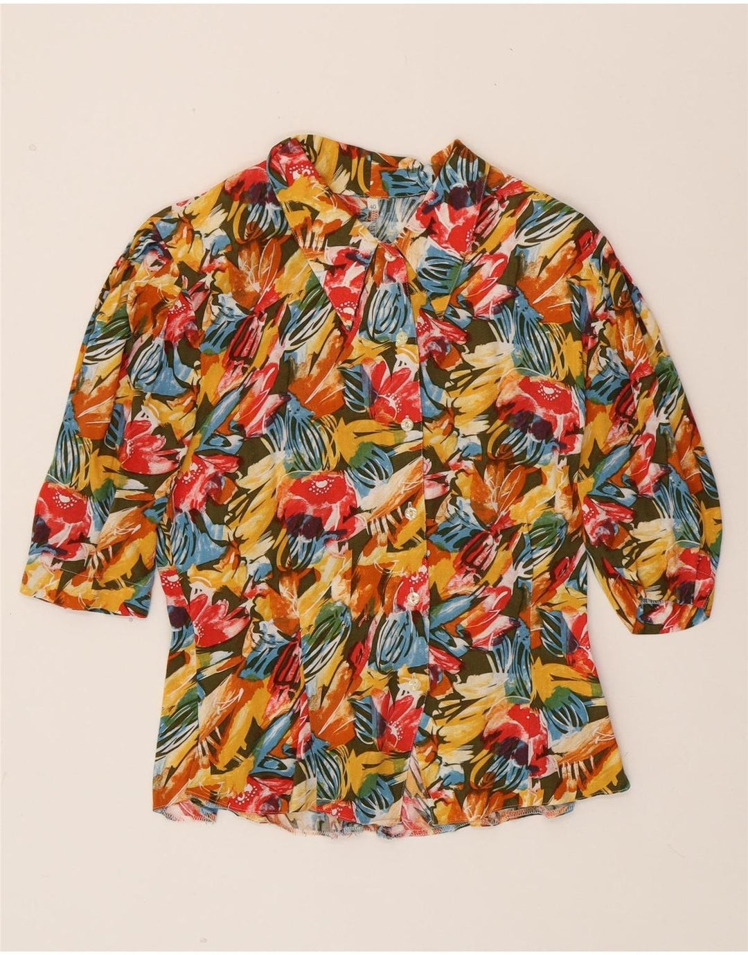 VINTAGE Womens 3/4 Sleeve Shirt Blouse EU 40 Medium Multicoloured Floral Vintage Vintage and Second-Hand Vintage from Messina Hembry 