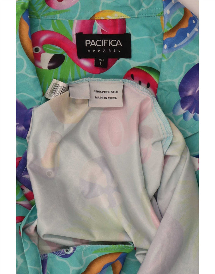 Abbigliamento Camicia da uomo a maniche corte con motivo astratto, grande, in poliestere turchese