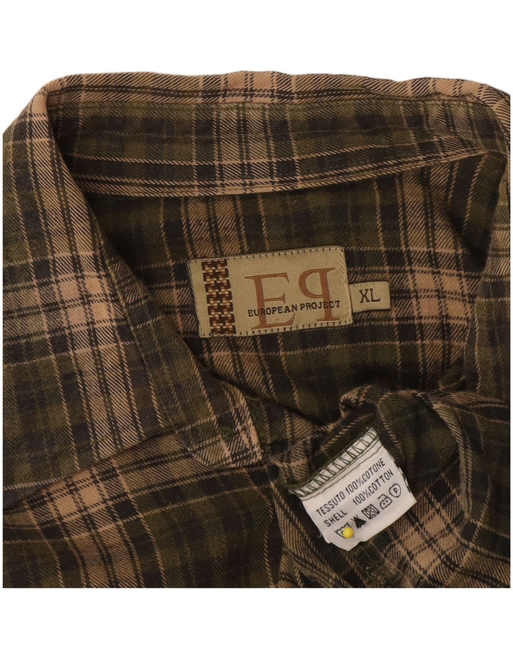 Camicia in flanella da uomo del progetto europeo XL in cotone a quadri kaki