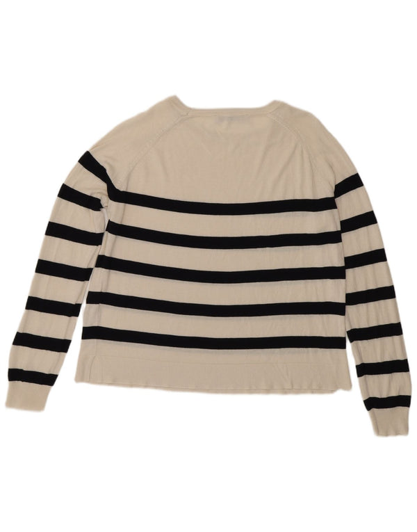 Maglione maglione con scollo a barca da donna Zara UK 14 Viscosa a righe bianco sporco medio