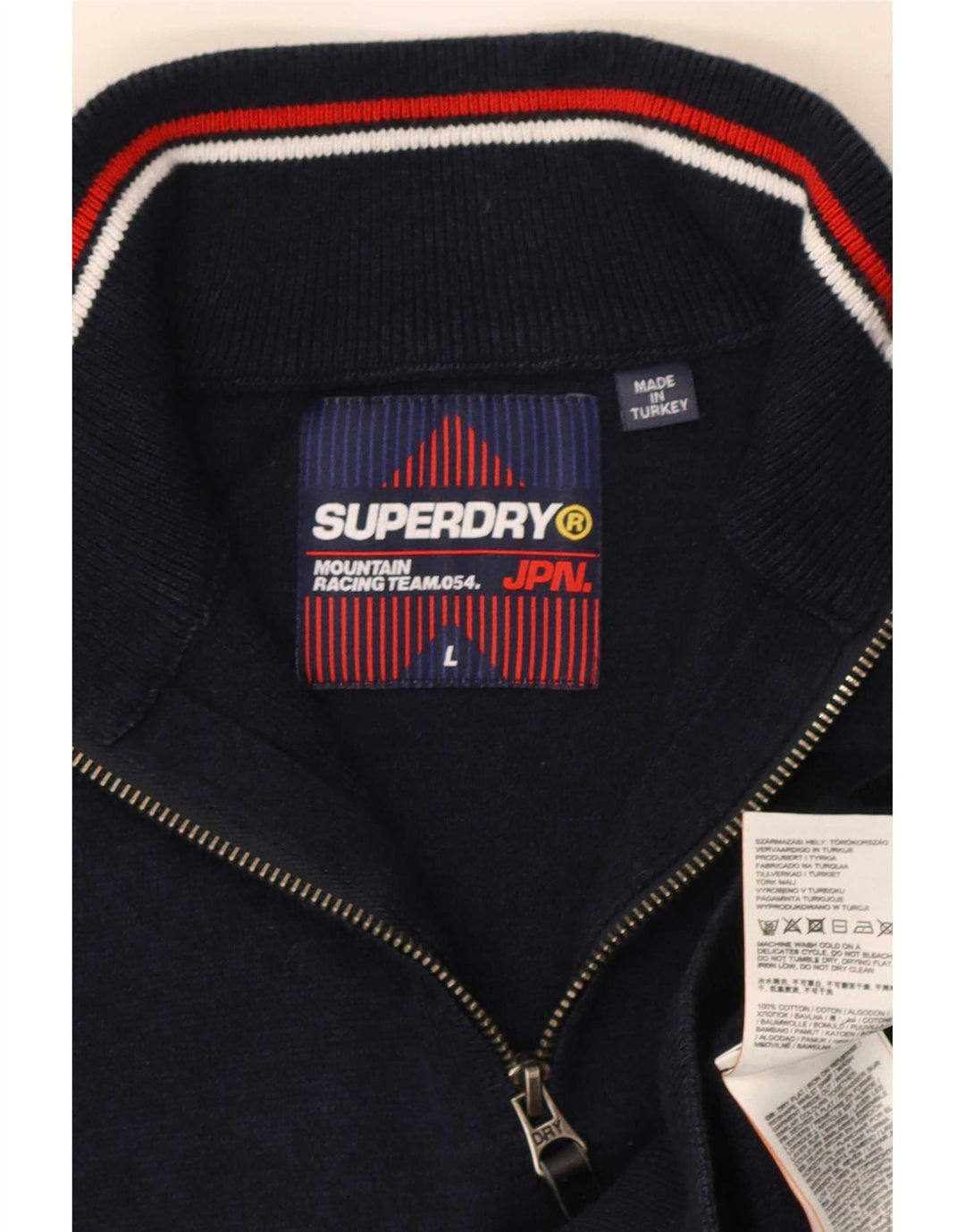 Maglione da uomo con zip e collo Superdry, grande, in cotone blu navy