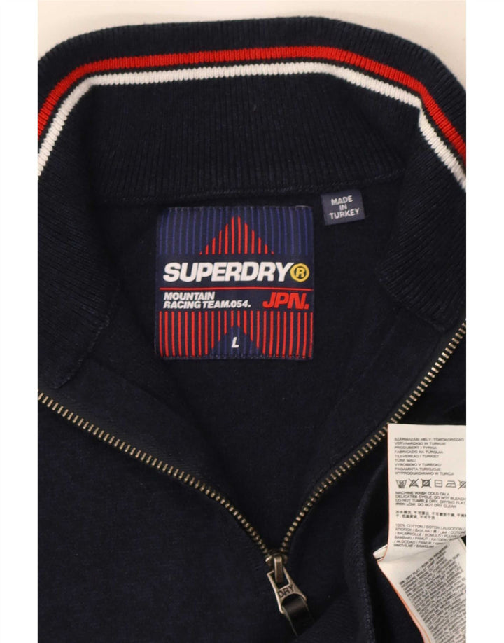 Maglione da uomo con zip e collo Superdry, grande, in cotone blu navy