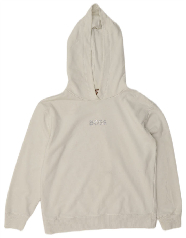 Hugo Boss Womens Hoodie Jumper UK 14 Medium White Cotton