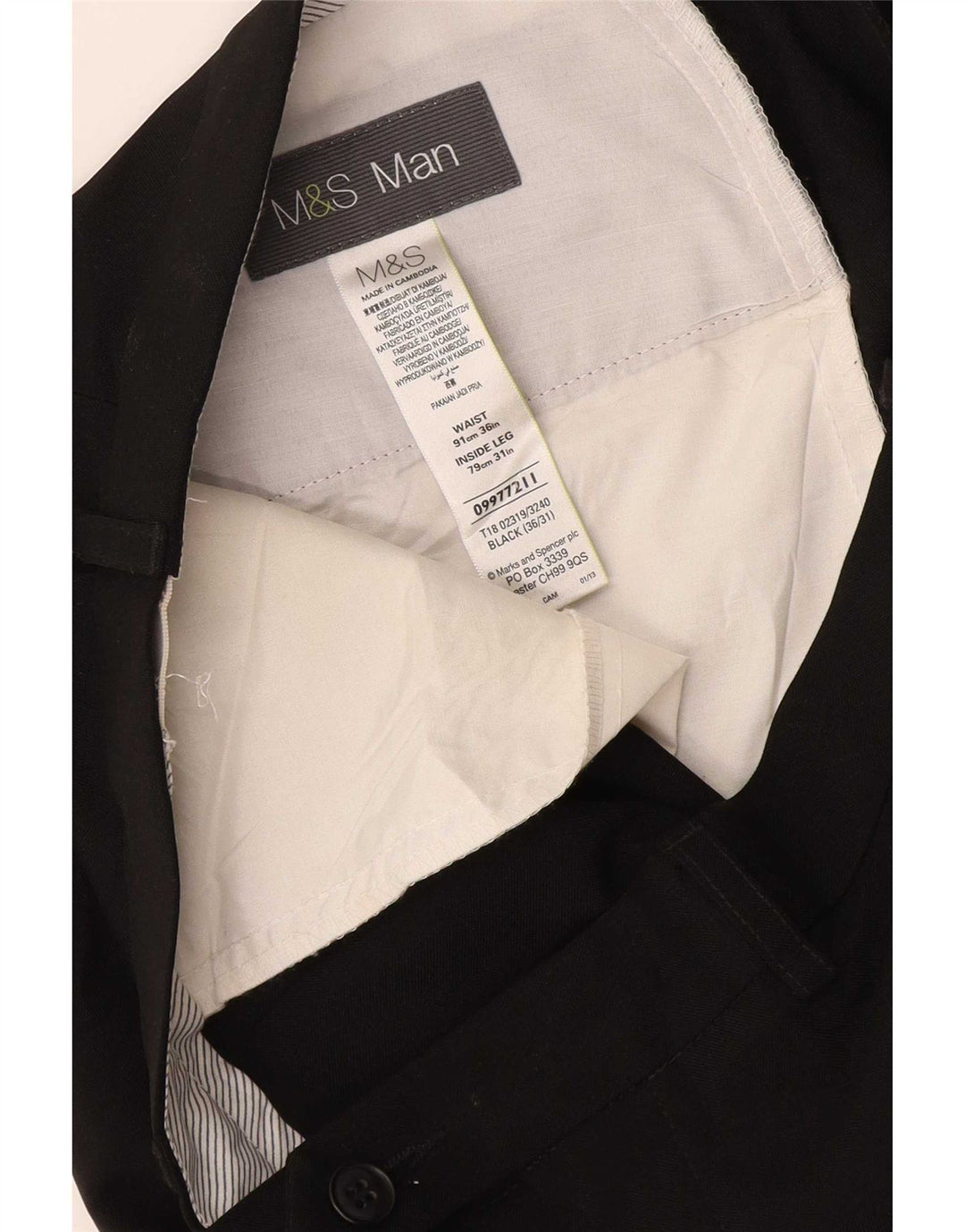 Pantaloni da abito dritti da uomo Marks & Spencer W36 L31 poliestere nero