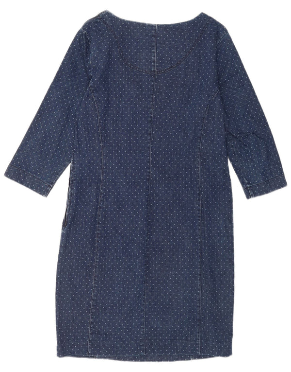 Laura Ashley Abito in denim con maniche a 3/4 da donna UK 12 Cotone maculato blu medio