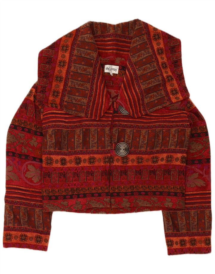SHE'S CRAZY Giacca blazer oversize corta da donna US 2 XS Borgogna floreale
