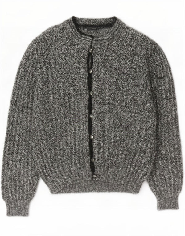 Maglione cardigan da donna vintage UK 16 grande grigio screziato