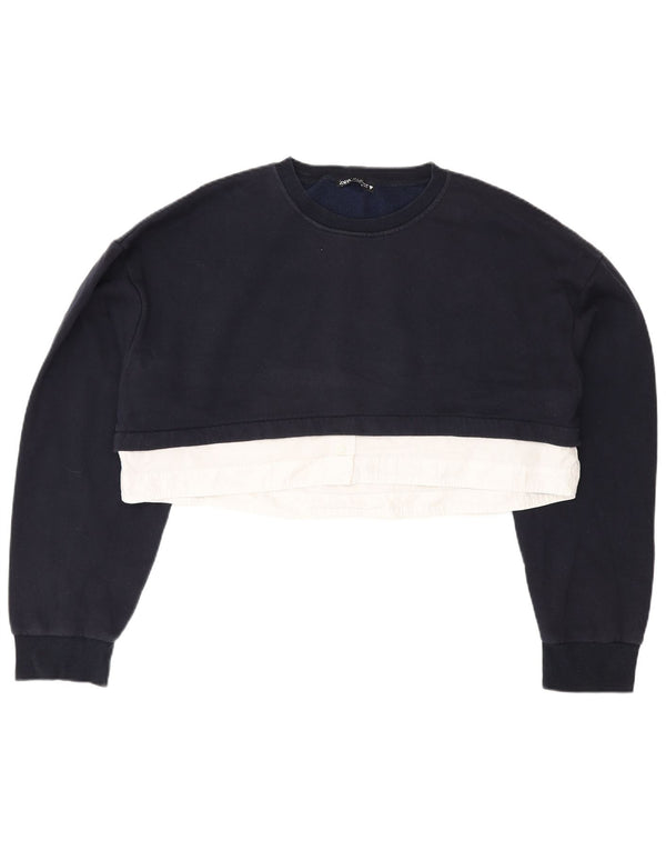 Felpa corta da donna Zara, maglione UK 10, piccolo, colore blu navy