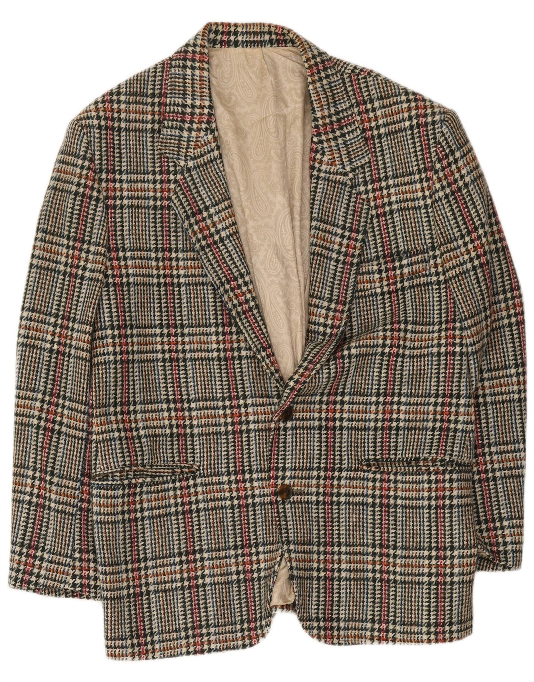Giacca blazer vintage da uomo a 2 bottoni IT 48 pied de poule medio multicolore