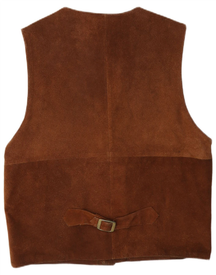 Gilet vintage da uomo in pelle scamosciata UK 40 in pelle marrone medio