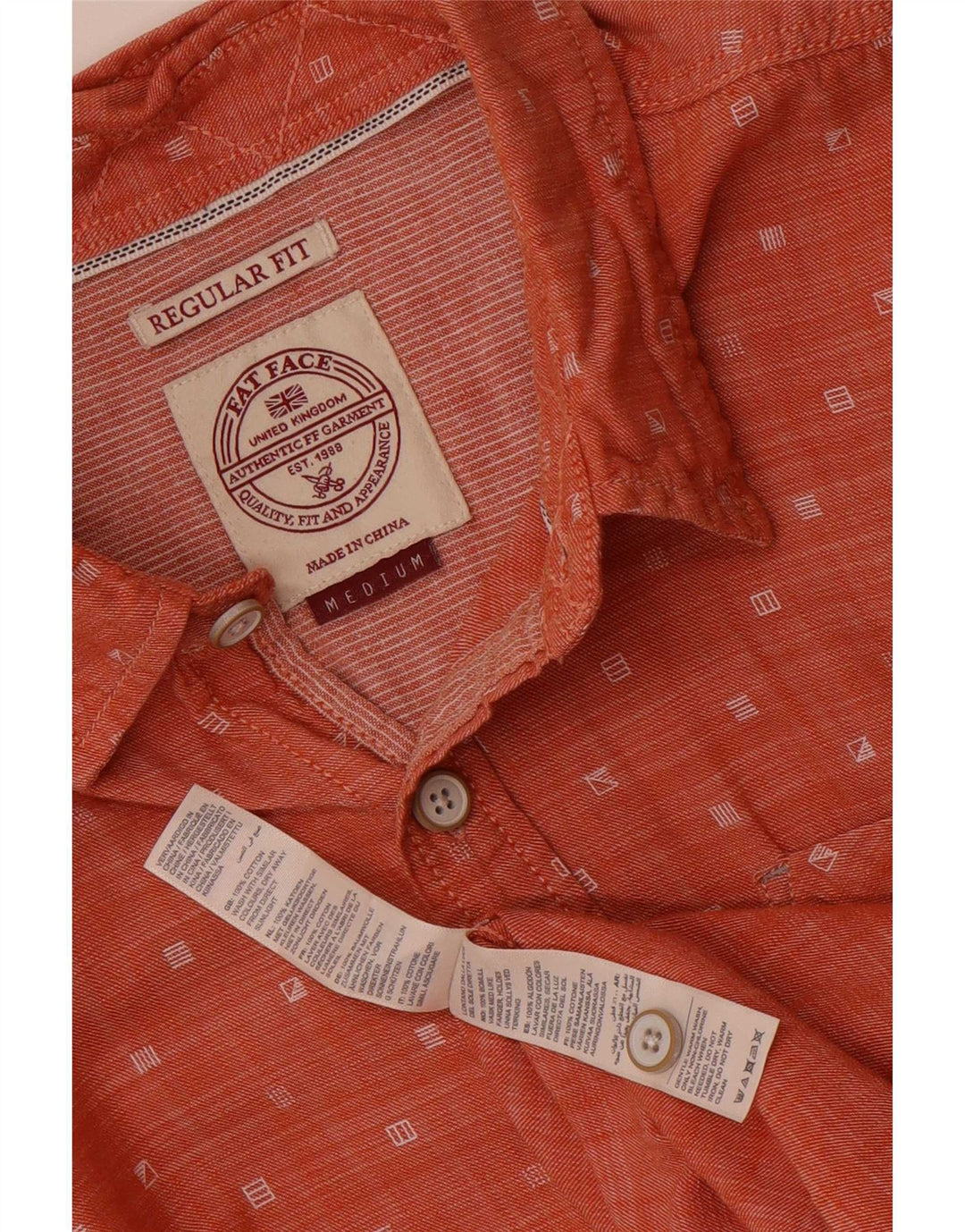 Camicia da uomo a maniche corte, vestibilità regolare, Fat Face, cotone maculato arancione medio
