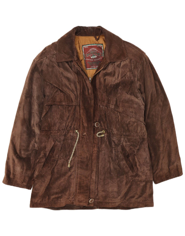 Soprabito vintage da donna in pelle scamosciata UK 16 grande in pelle marrone