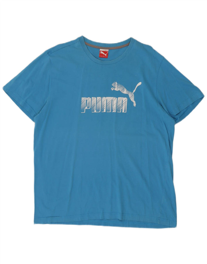 T-shirt grafica da uomo Puma Top XL in cotone blu
