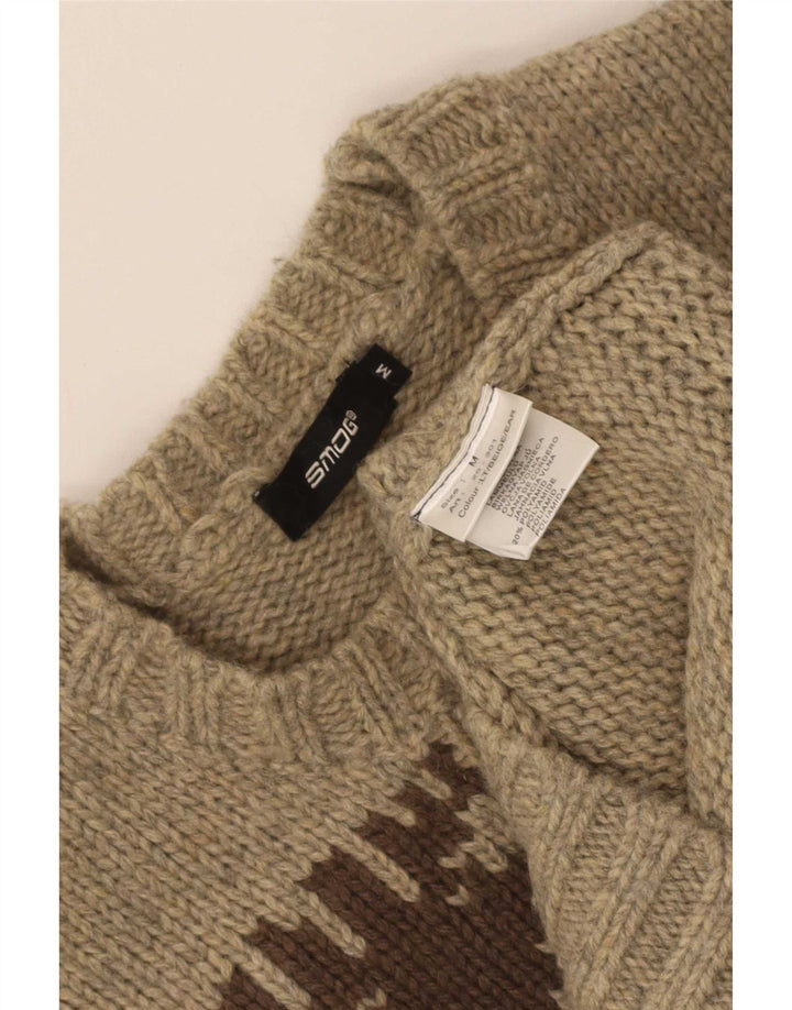 Smog Maglione da uomo con grafica girocollo e maglione in lana d'agnello Fair Isle beige medio